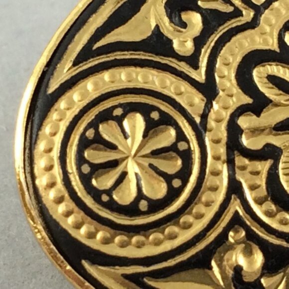 Vtg Toledoware Faux Damascene Oval Brooch Pin Arabesque Flower Goldtone Black - Picture 10 of 12